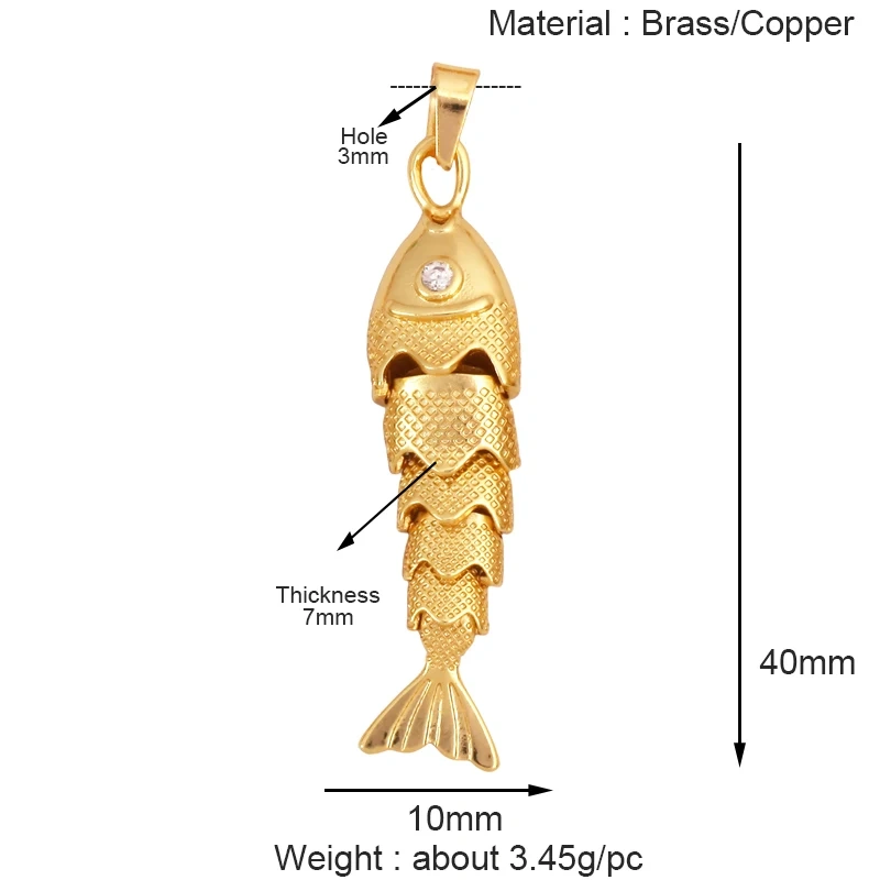 Marine Organism Fish Conch Shell Starfish Jellyfish Carp Charm Pendant,Real 8K Gold Plated Zircon Jewelry Finding Supplies S10