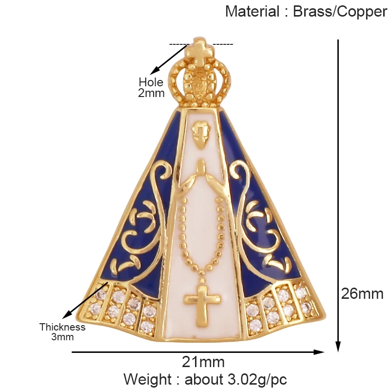 Religious Stye Jesus Virgin Mary Charm Geometry Pendant,Holy Real 18K Gold Inlaid Cubic Zirconia Jewelry Necklace Supplies S12