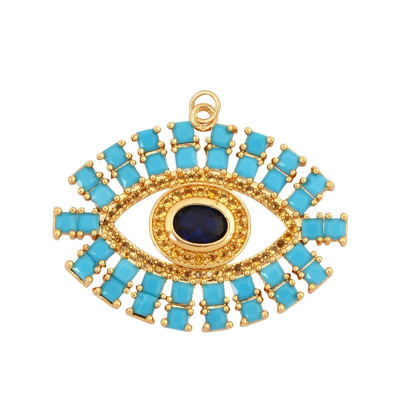 Trendy Colorful Evil Eye Pearl Shell Charm Pendant,Real 18K Gold Plated Cubic Zirconia Jewelry Necklace Bracelet Supplies K75