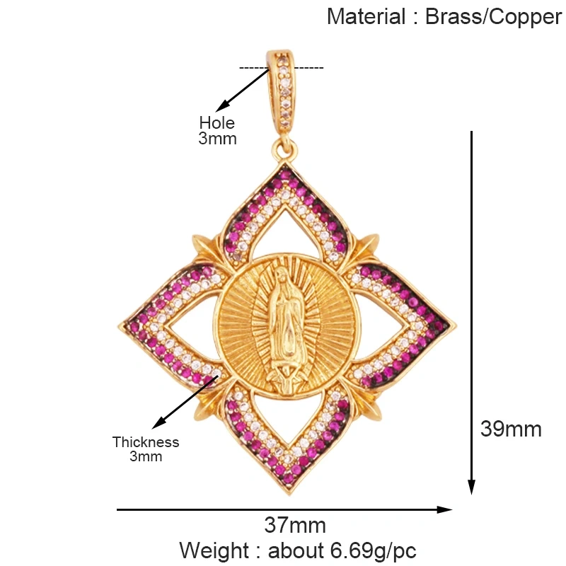 Religious Style Holy Jesus Virgin Mary Charm Geometry Pendant,18K Gold Inlaid Cubic Zirconia Jewelry Necklace Accessories S08