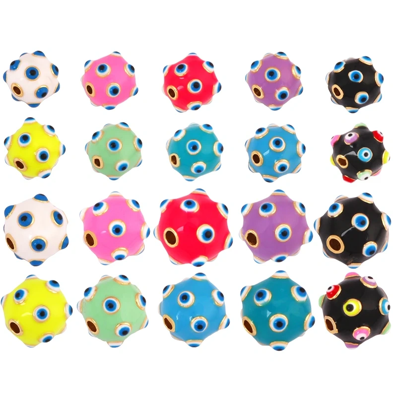 Trendy Colourful Enamel Eye Spherical Geometry Spacor Bead,Real 18K Gold Plated DIY Bracelet Necklace Accessories Supplies K88