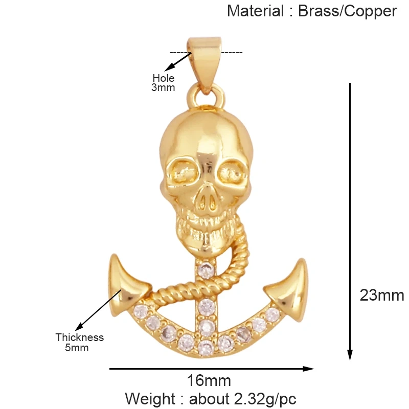 Trendy Skull Ghost Halloween Zircon Enamel Charm Pendant,Real 18K Gold Plated Colour Craft Jewelry Necklace Supplies S13