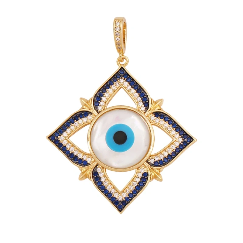 Trendy Colorful Evil Eye Pearl Shell Charm Pendant,Real 18K Gold Plated Cubic Zirconia Jewelry Necklace Bracelet Supplies K75