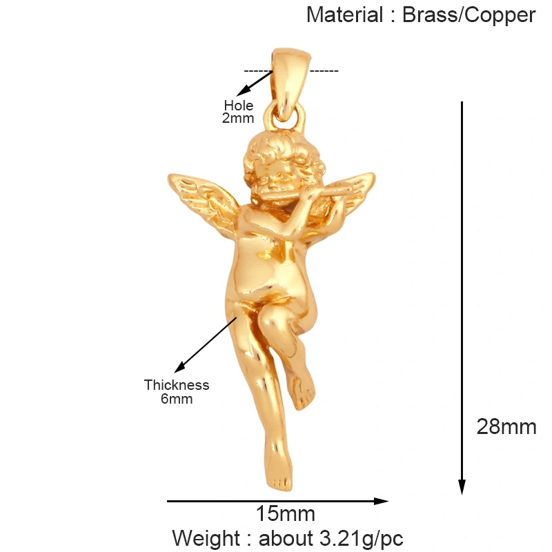 Guarden Angel Crown Goddess Amulet Medallion Zircon Charm Pendant,Real 18K Gold Plated Necklace Jewelry Findings Supplies S06