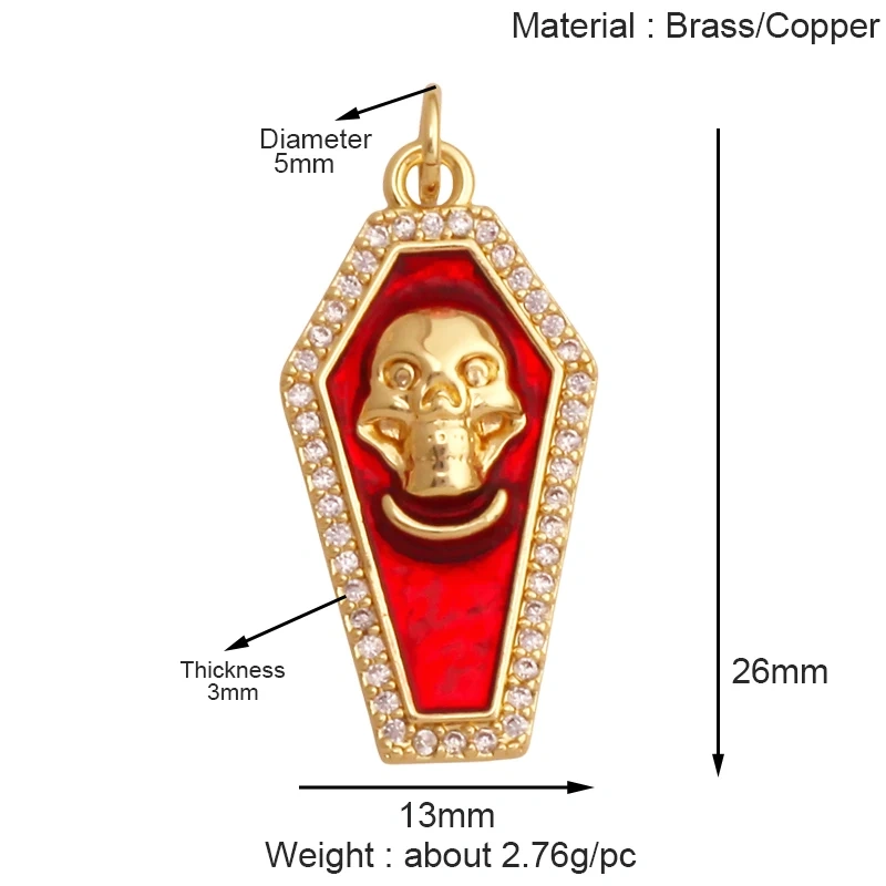 Trendy Skull Ghost Halloween Zircon Enamel Charm Pendant,Real 18K Gold Plated Colour Craft Jewelry Necklace Supplies S13