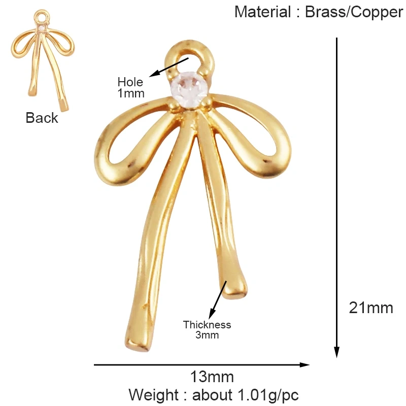 Fashion Bowknot Zircon Pearl Charm Pendant,18K Gold Plated Necklace Bracelet DIY Handmade Jewelry Making Accessories Supply K78