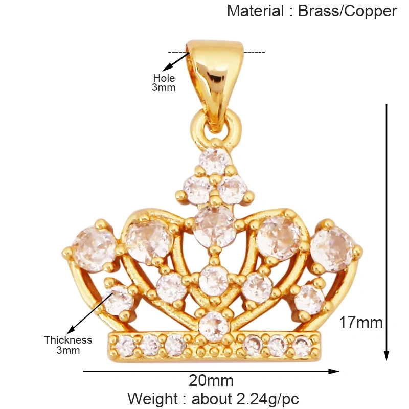 Guarden Angel Crown Goddess Amulet Medallion Zircon Charm Pendant,Real 18K Gold Plated Necklace Jewelry Findings Supplies S06