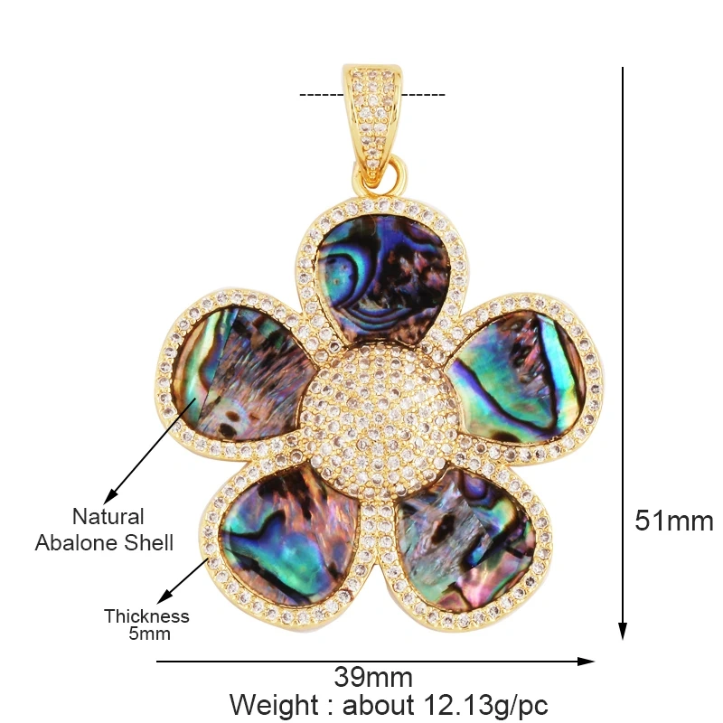 Luxury Classics Clover Leaf Sun Flower Zircon Focal Charm Pendant,Real 18K Gold Plated Jewelry Findings Accessories Supplies S01