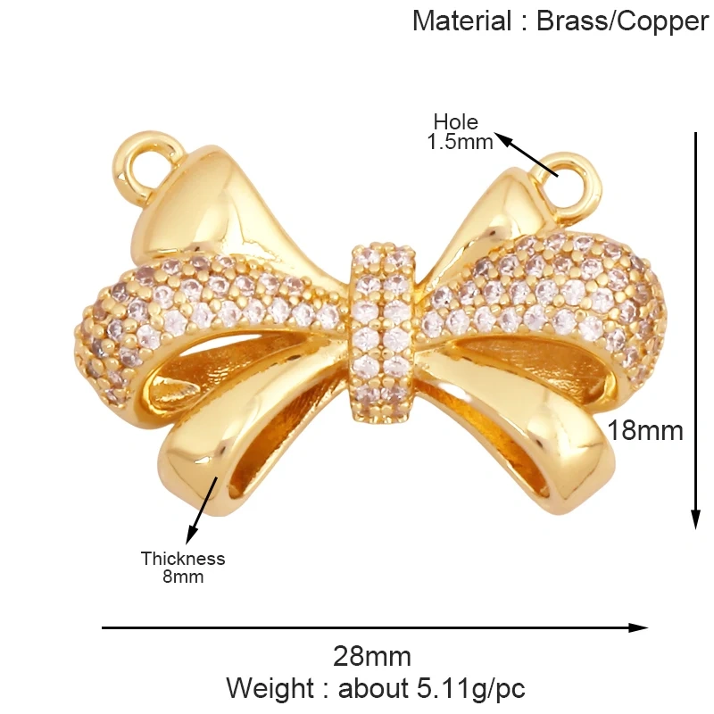 Fashion Bowknot Zircon Pearl Charm Pendant,18K Gold Plated Necklace Bracelet DIY Handmade Jewelry Making Accessories Supply K78