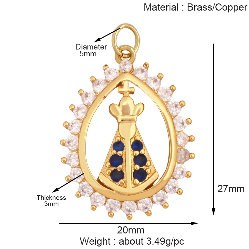 Religious Stye Jesus Virgin Mary Charm Geometry Pendant,Holy Real 18K Gold Inlaid Cubic Zirconia Jewelry Necklace Supplies S12