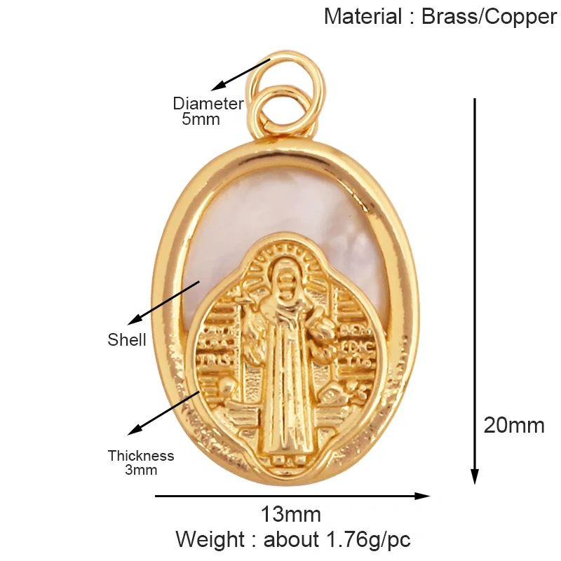 Holy Religious Style Jesus Virgin Mary Charms Pendant,Real 18K Gold Plated Zircon Shell Jewelry Necklace Accessories Supply S15