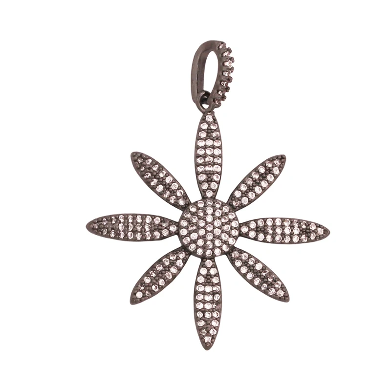 Luxury Classics Clover Leaf Sun Flower Zircon Focal Charm Pendant,Real 18K Gold Plated Jewelry Findings Accessories Supplies S01