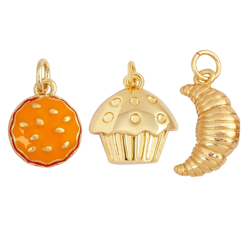 Trendy Croissant Bread Cake Food Charm Pendant,Real 18K Gold Plated Necklace Bracelet Making Jewelry Findings Daily Supplies S14