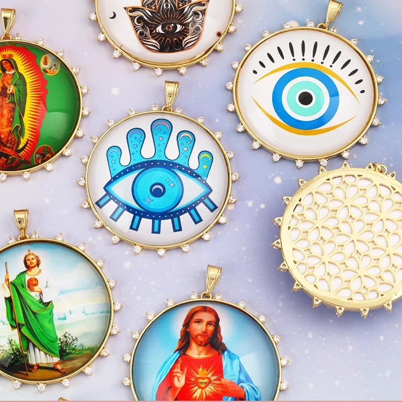 Jumbo Holy Religious Jesus Virgin Mary Evil Eye Hand Charm Pendant,Real 18K Gold Plated Jewelry Necklace Bracelet Supplies S16