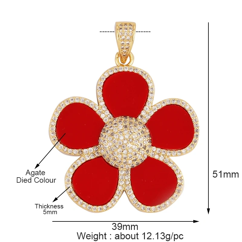 Luxury Classics Clover Leaf Sun Flower Zircon Focal Charm Pendant,Real 18K Gold Plated Jewelry Findings Accessories Supplies S01