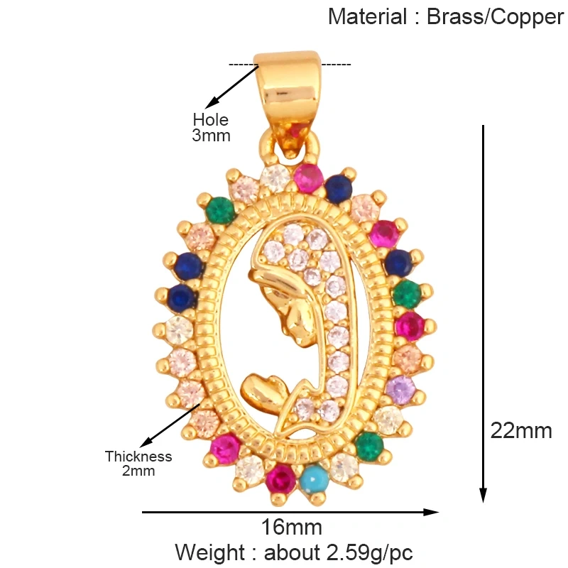 Holy Religious Style Jesus Virgin Mary Charms Pendant,Real 18K Gold Plated Zircon Shell Jewelry Necklace Accessories Supply S15
