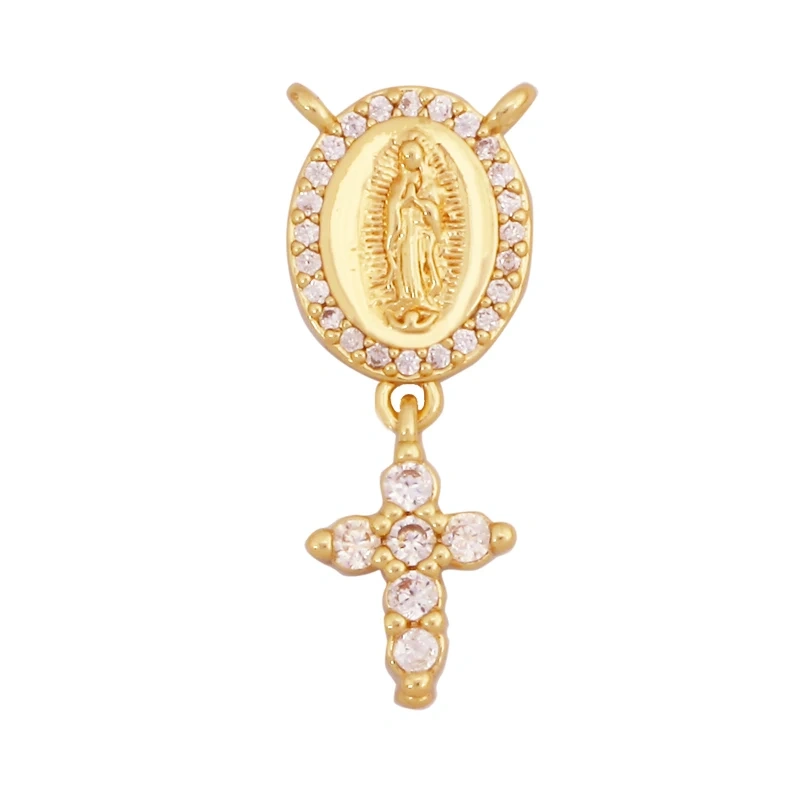 Holy Religious Style Jesus Virgin Mary Charms Pendant,Real 18K Gold Plated Zircon Shell Jewelry Necklace Accessories Supply S15