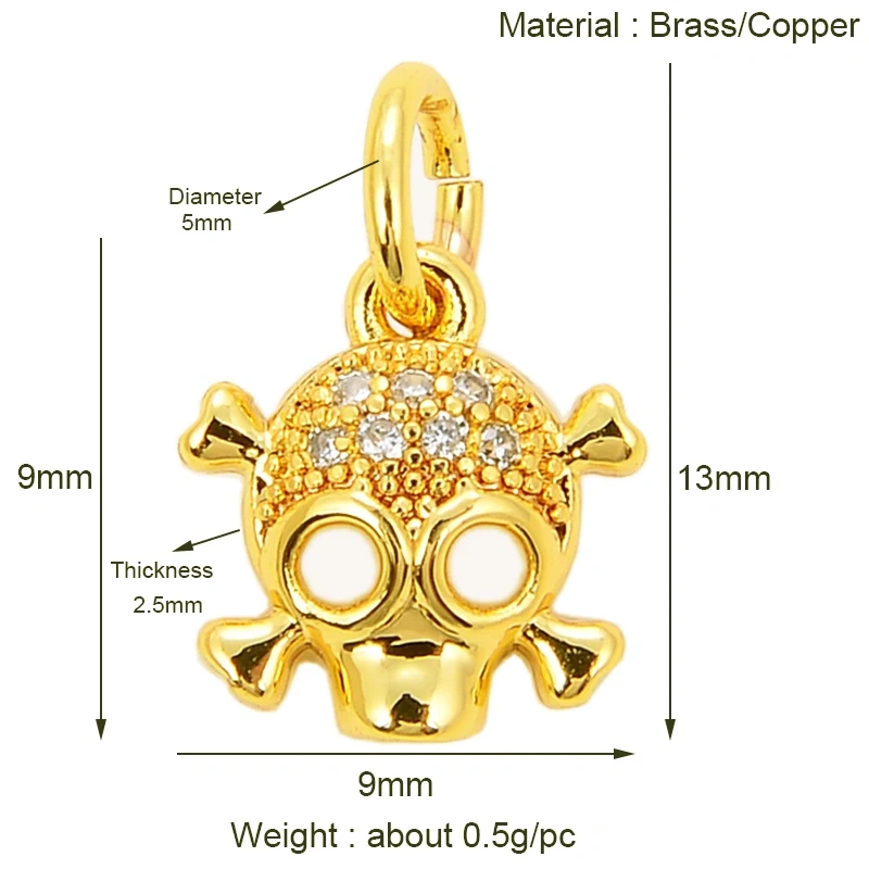 Trendy Skull Ghost Halloween Zircon Enamel Charm Pendant,Real 18K Gold Plated Colour Craft Jewelry Necklace Supplies S13