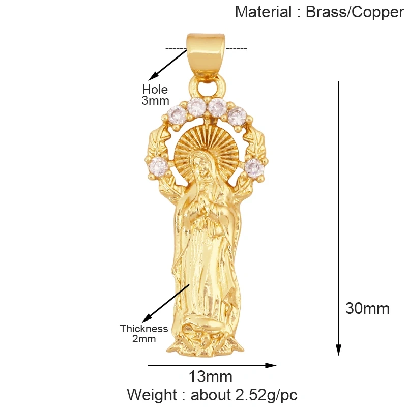 Religious Style Holy Jesus Virgin Mary Charm Geometry Pendant,18K Gold Inlaid Cubic Zirconia Jewelry Necklace Accessories S08