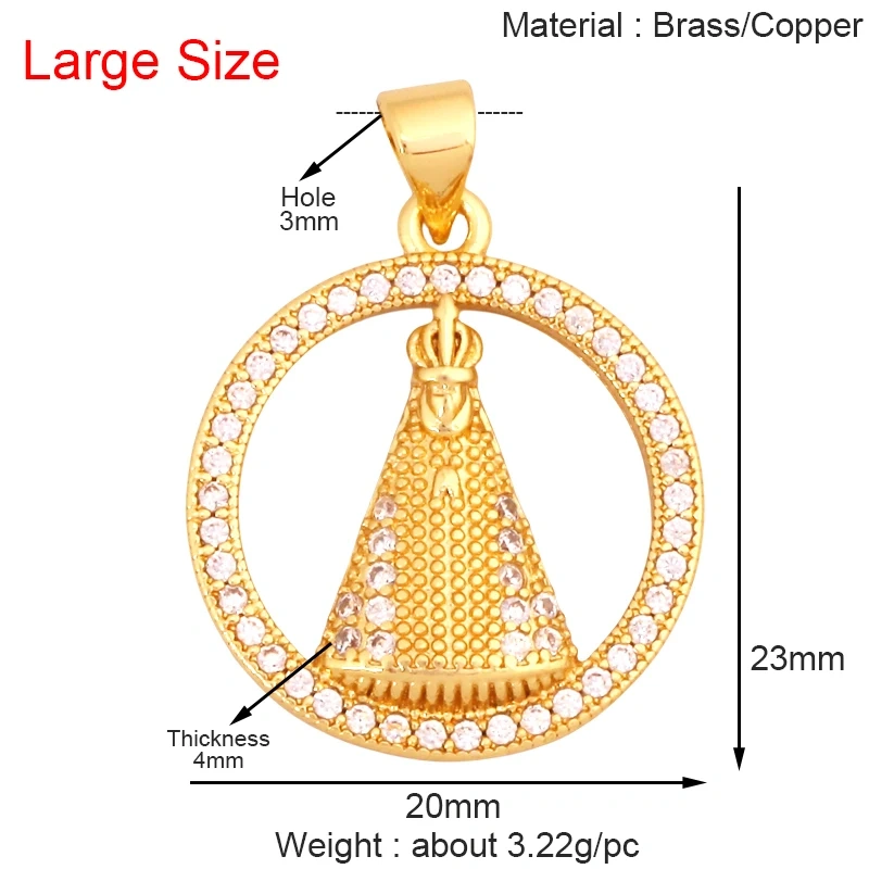 Religious Stye Jesus Virgin Mary Charm Geometry Pendant,Holy Real 18K Gold Inlaid Cubic Zirconia Jewelry Necklace Supplies S12