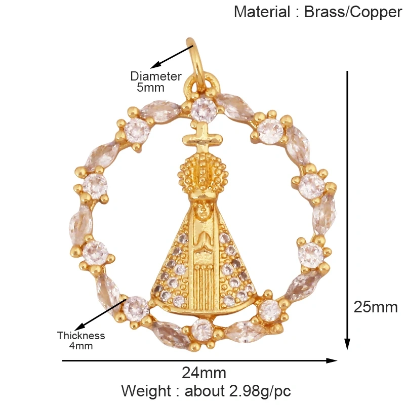 Religious Stye Jesus Virgin Mary Charm Geometry Pendant,Holy Real 18K Gold Inlaid Cubic Zirconia Jewelry Necklace Supplies S12