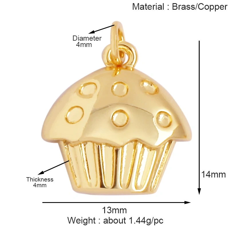Trendy Croissant Bread Cake Food Charm Pendant,Real 18K Gold Plated Necklace Bracelet Making Jewelry Findings Daily Supplies S14