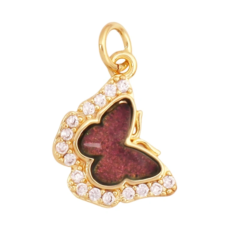 Trendy Crystal Glass Zircon  Butterfly Charm Pendant,Real 18K Gold Plated Necklace Bracelet DIY Craft Jewelry Making Supply S17