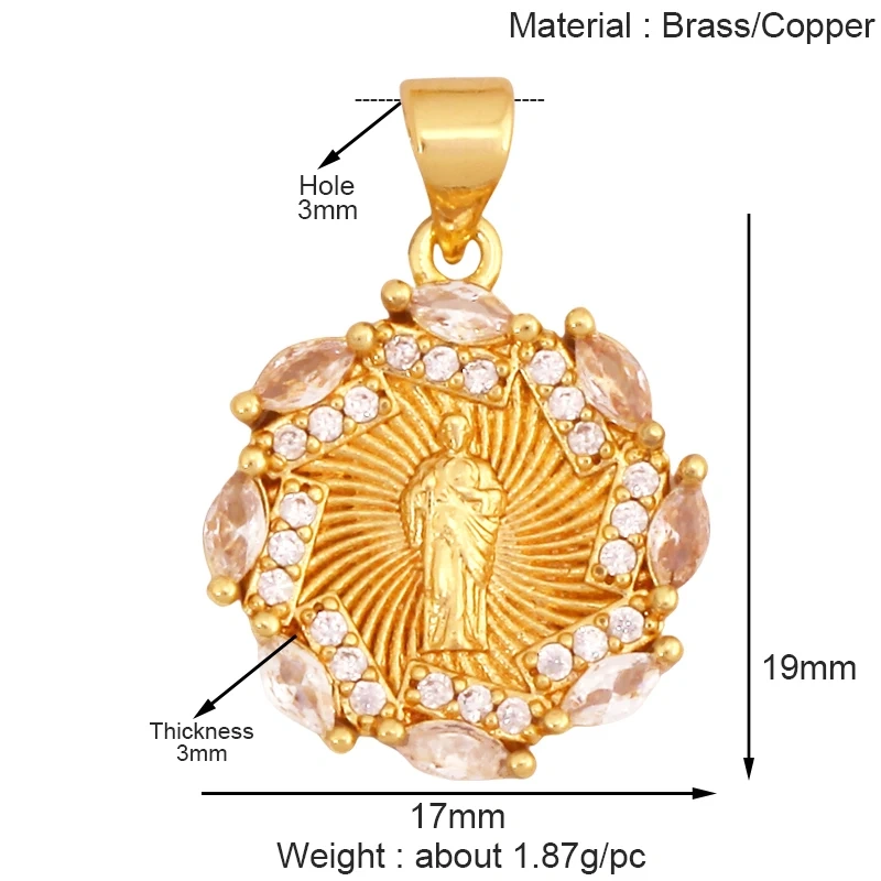 Holy Religious Style Jesus Virgin Mary Charms Pendant,Real 18K Gold Plated Zircon Shell Jewelry Necklace Accessories Supply S15