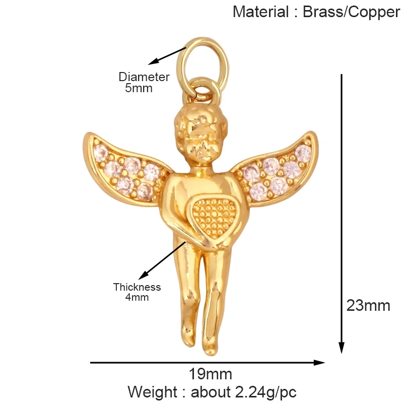 Guarden Angel Crown Goddess Amulet Medallion Zircon Charm Pendant,Real 18K Gold Plated Necklace Jewelry Findings Supplies S06