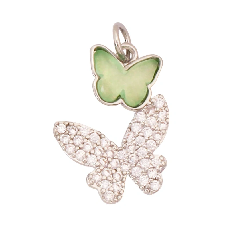Trendy Crystal Glass Zircon  Butterfly Charm Pendant,Real 18K Gold Plated Necklace Bracelet DIY Craft Jewelry Making Supply S17