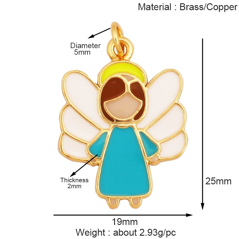 Guarden Angel Crown Goddess Amulet Medallion Zircon Charm Pendant,Real 18K Gold Plated Necklace Jewelry Findings Supplies S06
