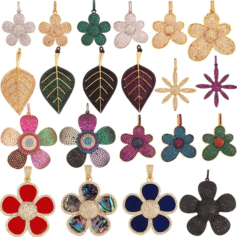 Luxury Classics Clover Leaf Sun Flower Zircon Focal Charm Pendant,Real 18K Gold Plated Jewelry Findings Accessories Supplies S01