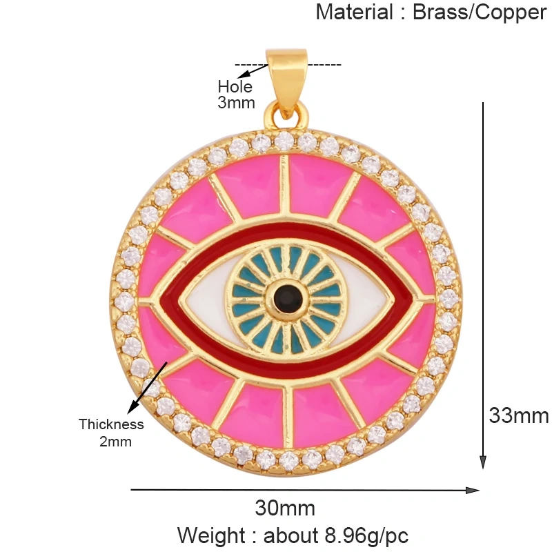 Trendy Colorful Evil Eye Pearl Shell Charm Pendant,Real 18K Gold Plated Cubic Zirconia Jewelry Necklace Bracelet Supplies K75