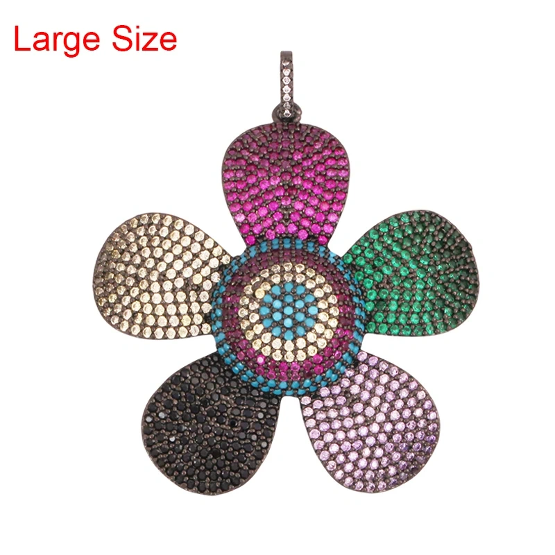 Luxury Classics Clover Leaf Sun Flower Zircon Focal Charm Pendant,Real 18K Gold Plated Jewelry Findings Accessories Supplies S01