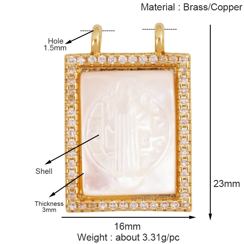 Holy Religious Style Jesus Virgin Mary Charms Pendant,Real 18K Gold Plated Zircon Shell Jewelry Necklace Accessories Supply S15