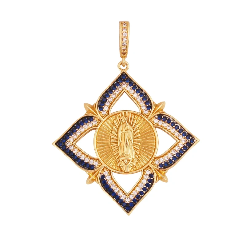 Religious Style Holy Jesus Virgin Mary Charm Geometry Pendant,18K Gold Inlaid Cubic Zirconia Jewelry Necklace Accessories S08