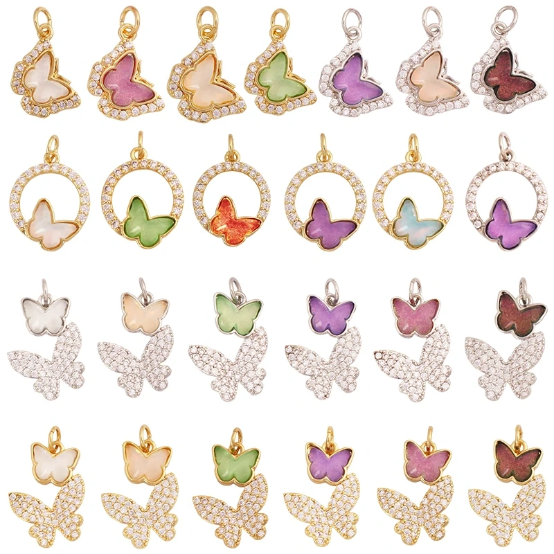 Trendy Crystal Glass Zircon  Butterfly Charm Pendant,Real 18K Gold Plated Necklace Bracelet DIY Craft Jewelry Making Supply S17