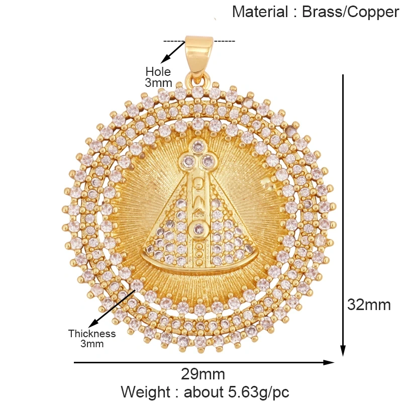 Religious Stye Jesus Virgin Mary Charm Geometry Pendant,Holy Real 18K Gold Inlaid Cubic Zirconia Jewelry Necklace Supplies S12