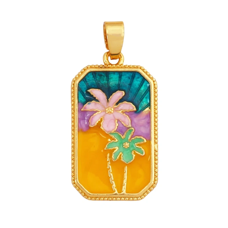 Geometry Enamel Tarot Cards Heart Flower Dolphin Charm Pendant,Real 18K Gold Plated Bracelets Necklaces Jewelry Supplies S11