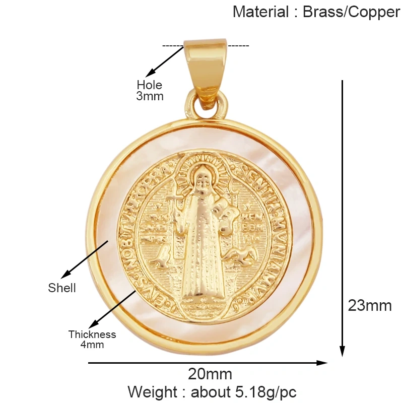 Holy Religious Style Jesus Virgin Mary Charms Pendant,Real 18K Gold Plated Zircon Shell Jewelry Necklace Accessories Supply S15