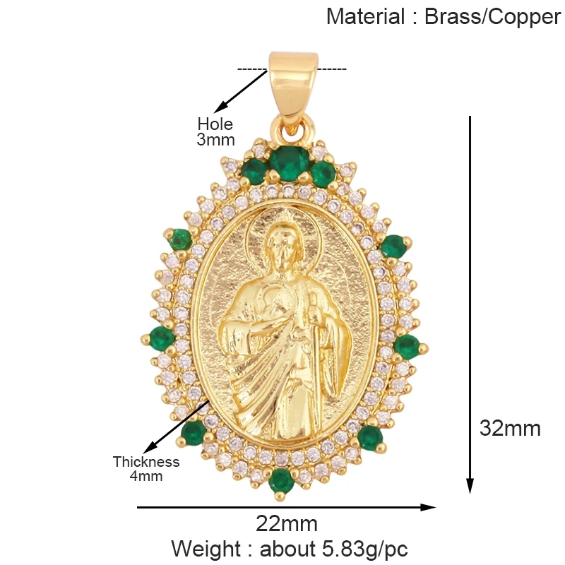 Religious Style Holy Jesus Virgin Mary Charm Geometry Pendant,18K Gold Inlaid Cubic Zirconia Jewelry Necklace Accessories S08