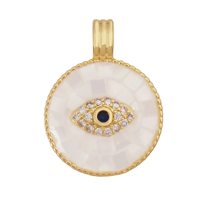 Trendy Colorful Evil Eye Pearl Shell Charm Pendant,Real 18K Gold Plated Cubic Zirconia Jewelry Necklace Bracelet Supplies K75