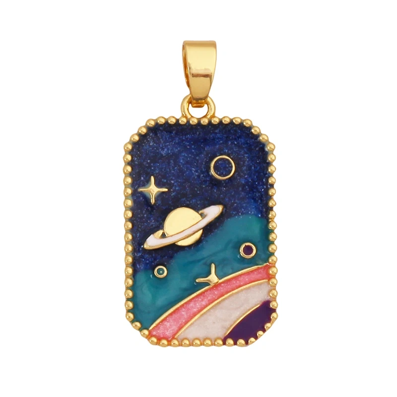 Geometry Enamel Tarot Cards Heart Flower Dolphin Charm Pendant,Real 18K Gold Plated Bracelets Necklaces Jewelry Supplies S11