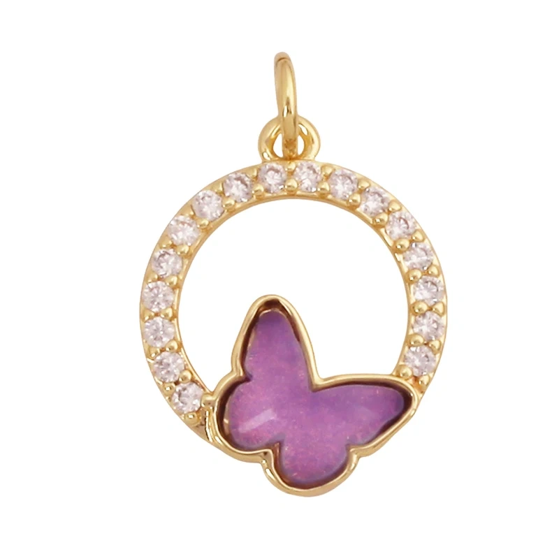Trendy Crystal Glass Zircon  Butterfly Charm Pendant,Real 18K Gold Plated Necklace Bracelet DIY Craft Jewelry Making Supply S17