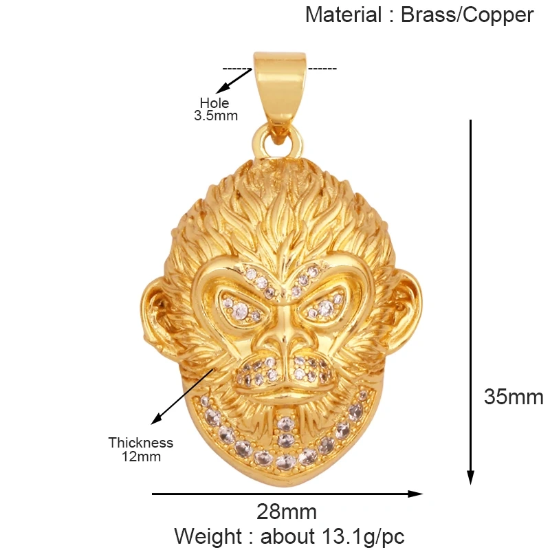 New Wukong Anime Figures Macaque Monkey Game Model Men's Charm Pendant,Real 18K Gold Plated Necklace Craft Jewelry Supplies S09