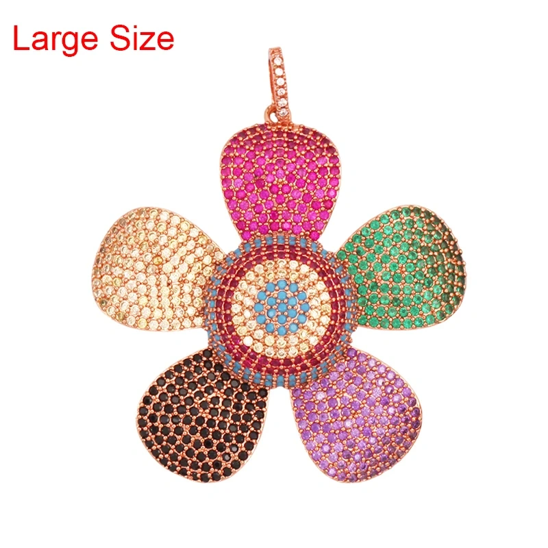 Luxury Classics Clover Leaf Sun Flower Zircon Focal Charm Pendant,Real 18K Gold Plated Jewelry Findings Accessories Supplies S01