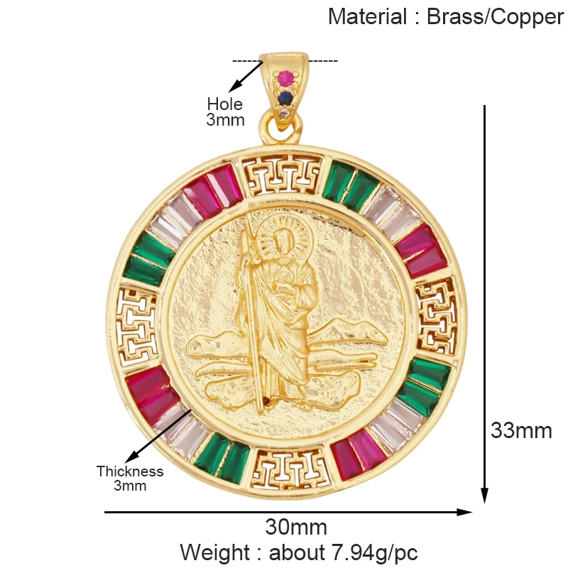 Religious Style Holy Jesus Virgin Mary Charm Geometry Pendant,18K Gold Inlaid Cubic Zirconia Jewelry Necklace Accessories S08