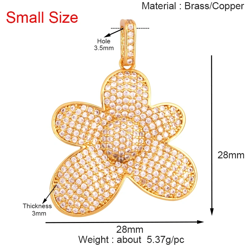 Luxury Classics Clover Leaf Sun Flower Zircon Focal Charm Pendant,Real 18K Gold Plated Jewelry Findings Accessories Supplies S01