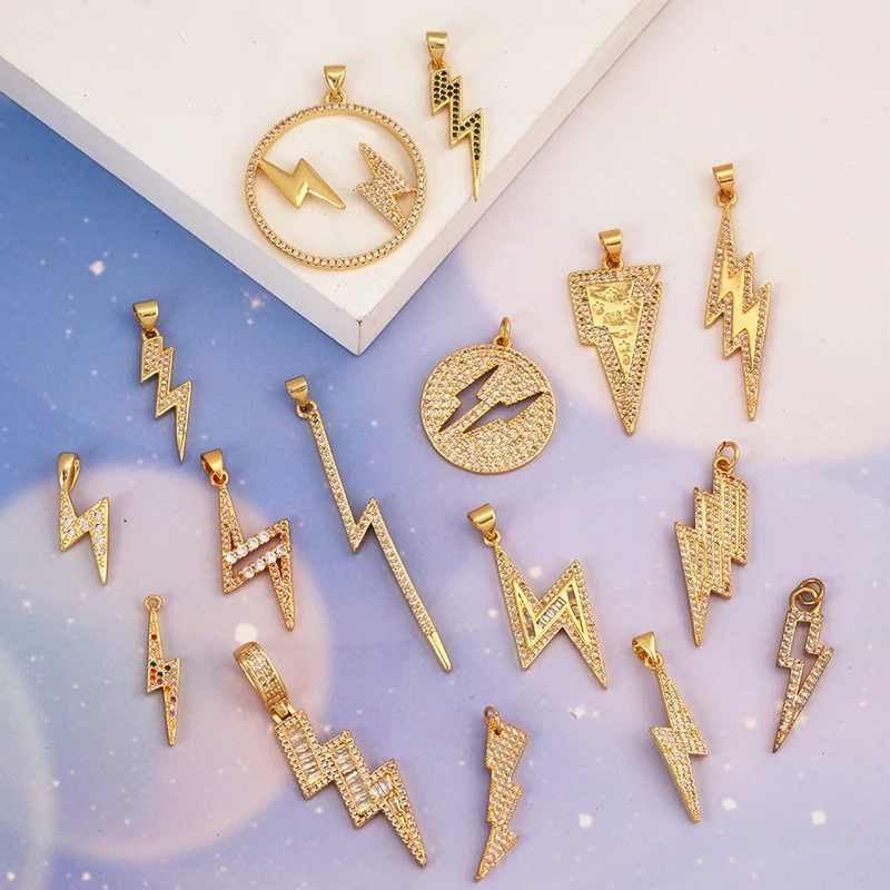 Trendy Lightning Star Pattern Geometry Charm Pendant,Real 18K Gold Plated Zircon Jewelry Necklace Accessories Supplies S09
