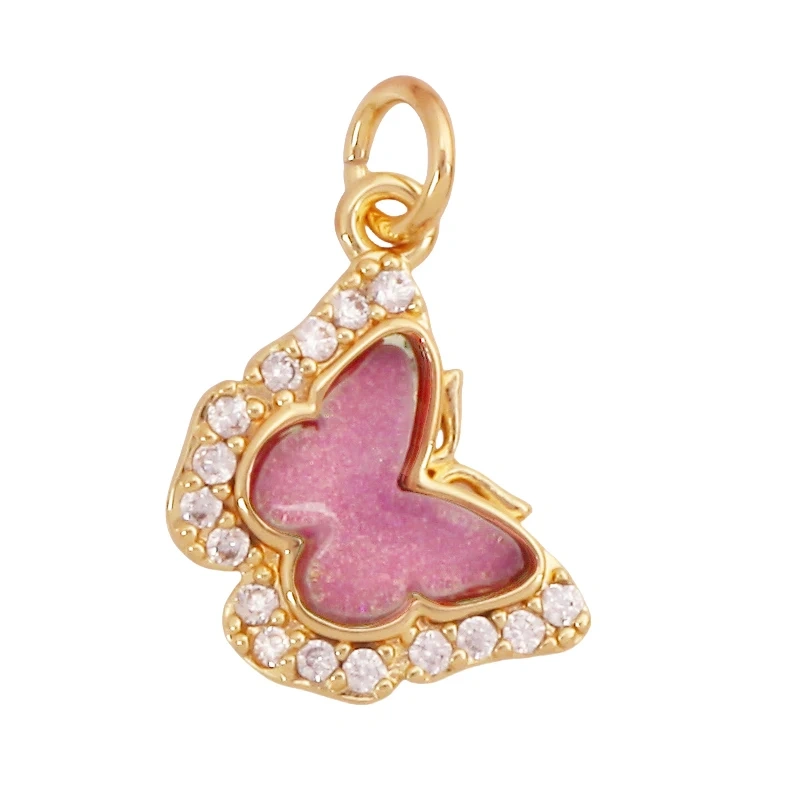 Trendy Crystal Glass Zircon  Butterfly Charm Pendant,Real 18K Gold Plated Necklace Bracelet DIY Craft Jewelry Making Supply S17